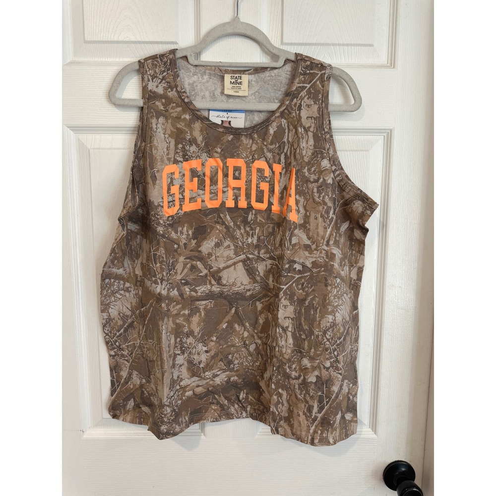 State of Mine Georgia Camo Tank Top Womens Large Neon Orange Cotton Sleeveless